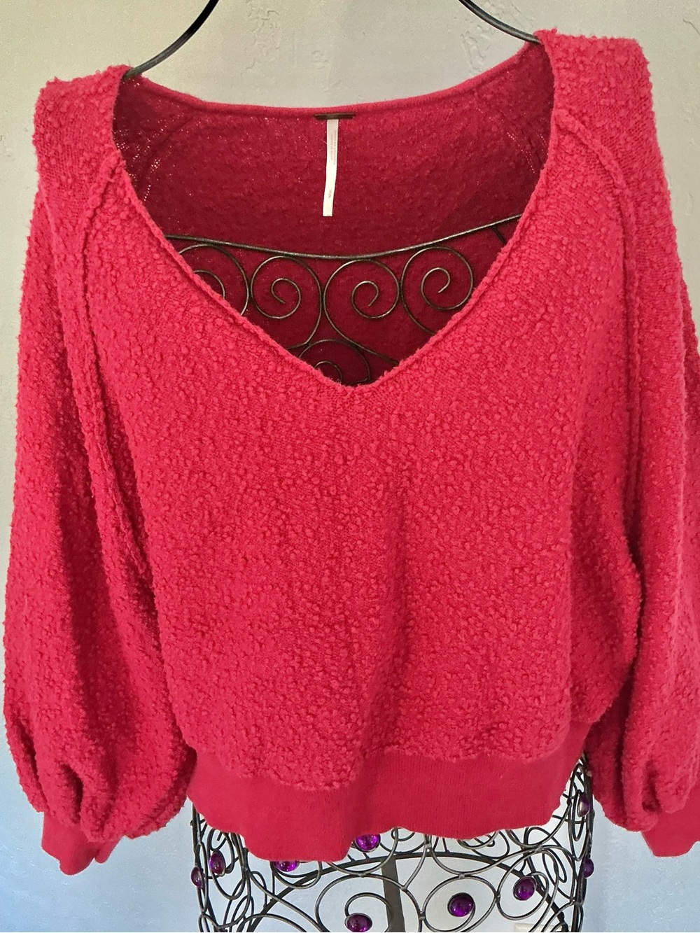 Free People V-Neck Nubby Sweater - Raspberry - Picture 2 of 7